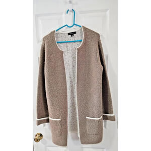 Atmosphere Womens Brown White Textured Knit Longline Open Front Cardigan Size M